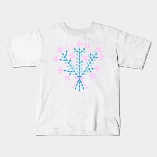 Winter pink flower bouquet with short pink ribbon, version one Kids T-Shirt